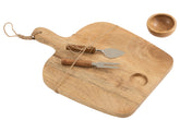 Kaasplank+Mes+Kom Mango Hout Naturel/Wit - (15830)